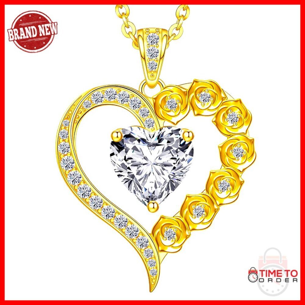 Sterling Silver Moissanite Rose Heart Pendant Necklace 2 Carat 20in Chain